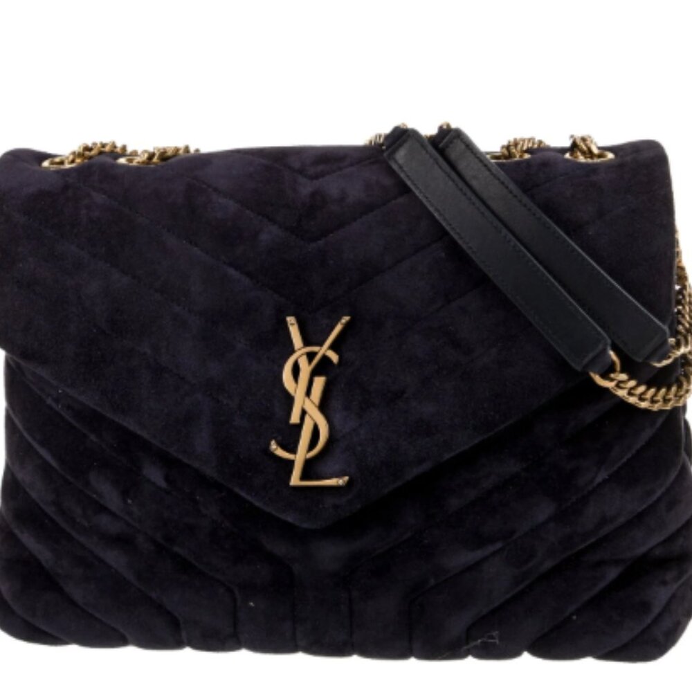 YSL Dark Navy Suede LouLou Two Way Bag